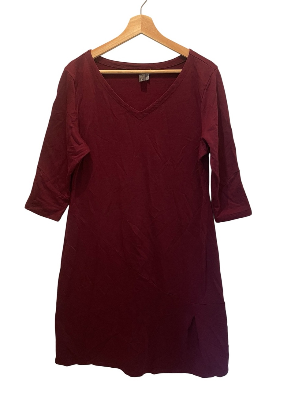 Ibex Merino V-Neck 3/4 Sleeve Dress in Wine